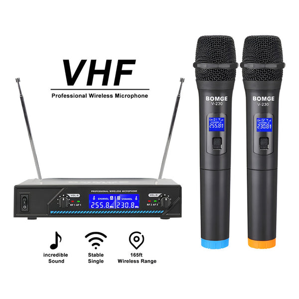 Micrófonos Bomge Vhf Inalámbricos De 230v Y 2 Canales 2 Pzs Negro