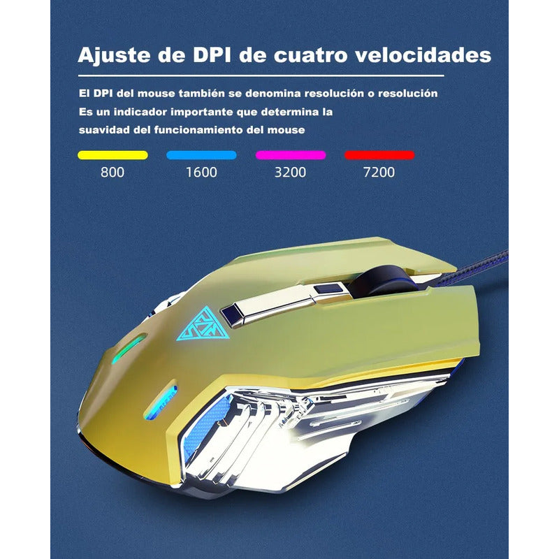 Mouse Gamer Rgb Maquinaria 7200dpi Amarillo Amarillo