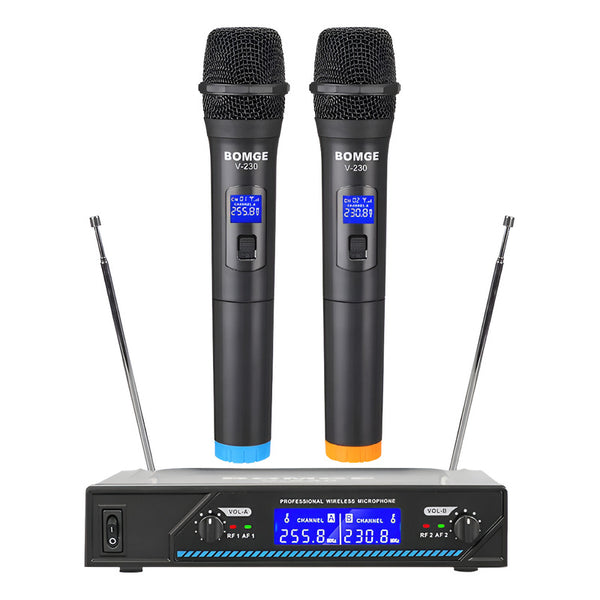 Micrófonos Bomge Vhf Inalámbricos De 230v Y 2 Canales 2 Pzs Negro