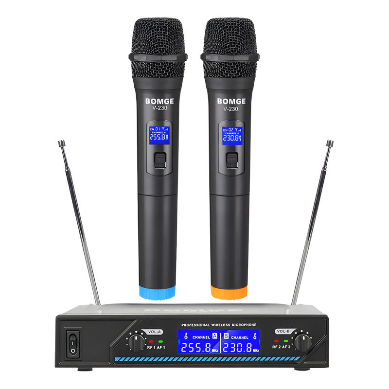 Micrófonos Bomge Vhf Inalámbricos De 230v Y 2 Canales 2 Pzs Negro
