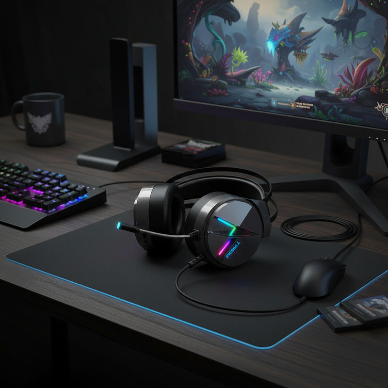 Audífono Gamer Taidu Ths309 Rgb + Mic 7.1 Sonido Envolvente Negro