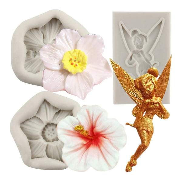 3pcs Molde De Silicona Hada De Las Flores Hibisco Fondant Gris