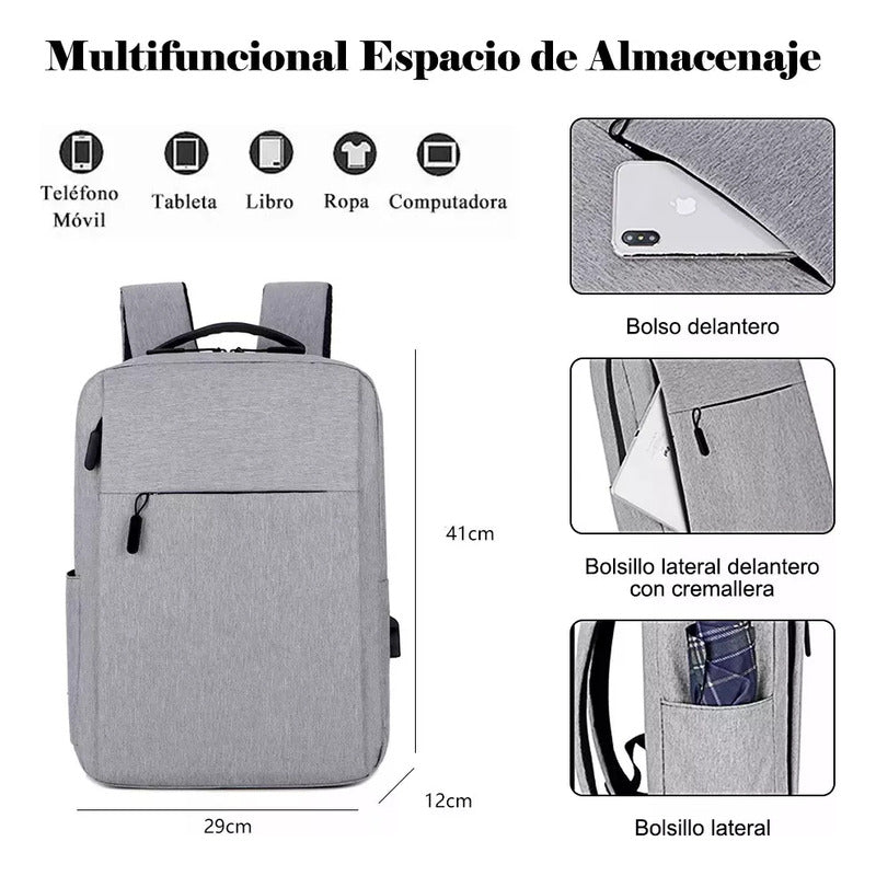 Mochila Antirrobo Impermeable Escolar Laptop 15.6 Carga Usb