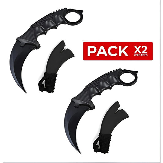 Pack X2 Cuchillo Tactico Militar Cuchillo Karambit Caza Krm Negro