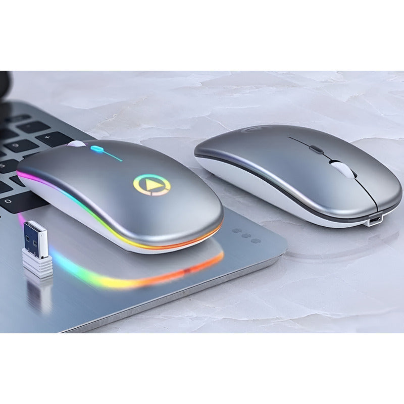 Mouse Inalambrico Recargable Ultra Delgado Silencioso Led Gris