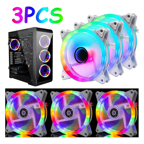 3pcs Kit De Ventiladores Rgb Led Arcoíris De 1200rpm Y 120mm Blanco