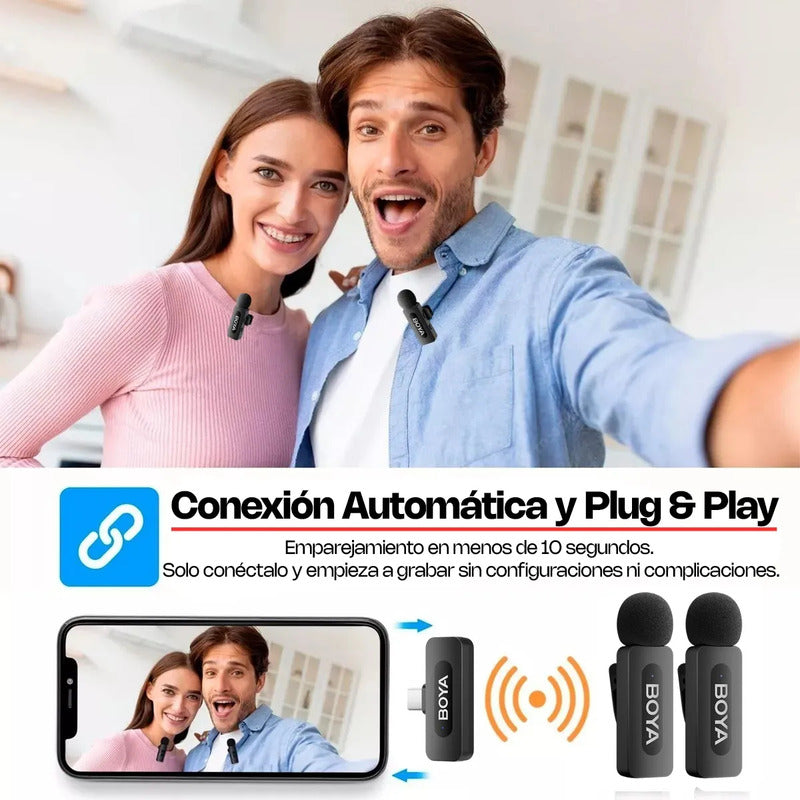 2 Micrófonos Inalámbrico Solapa Lavalier Boya By-v20 | Usb C Negro