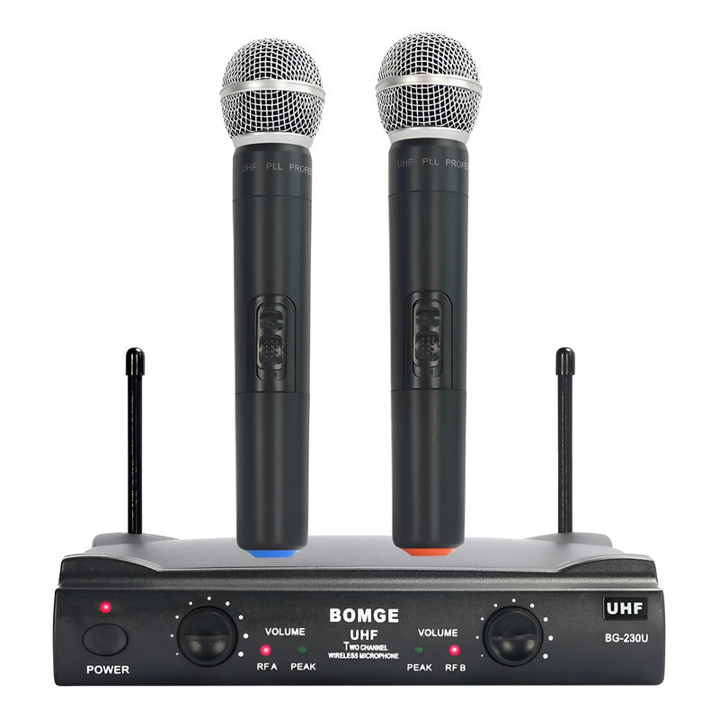 Bomge 2 Micrófonos Inalambricos Uhf Doble Canal 230u Negro