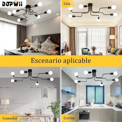 Lámpara De Techo Colgante Vintage De 6 Ampolletas E26 Negro