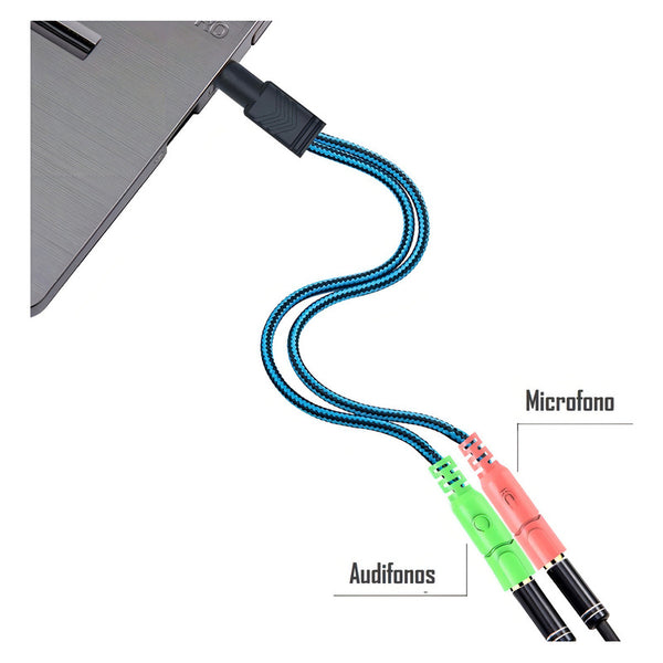 Cable Audio 3,5mm Macho Doble Hembra Auricular Adaptador Color Negro Azul