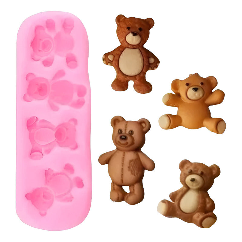 4pcs Molde De Silicona Oso Fondant Pasta Resina Chocolate Gris