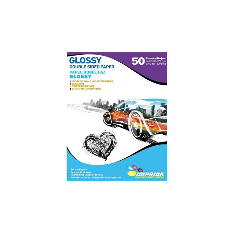 Papel Foto Doble Faz Glossy Carta 200g/50hojas Blanco