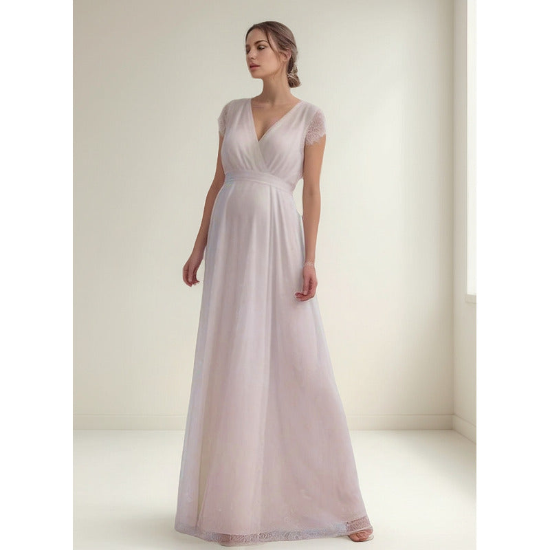 Vestido De Maternidad De Encaje Blanco Para Mujer Embarazada Blanco Encaje S