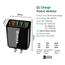 Cargar imagen en el visor de la galería, Cargador Carga Rapida Qc3.0 Turbo 4puertos Usb Enchufe 5-12v Negro
