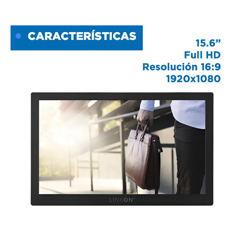 Monitor Portatil Full Hd 15.6 Multiples Conexiones Negro Negro