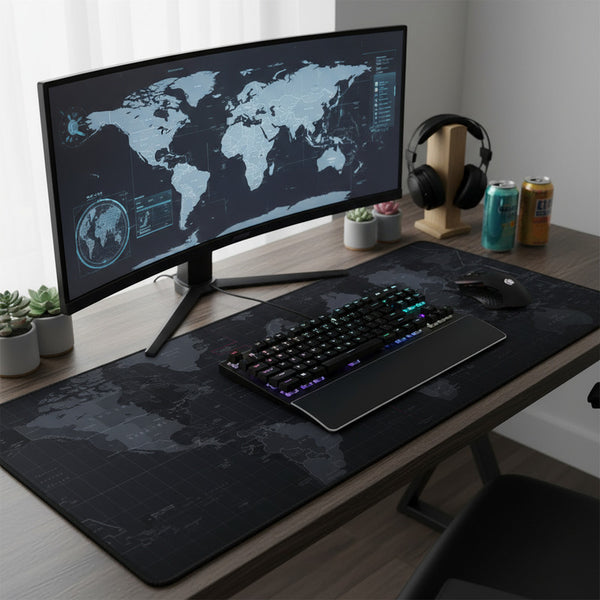 Mouse Pad Gamer Mapa Mundo 90x40cm 3mm Color Negro