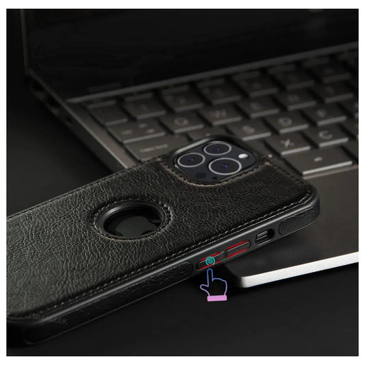 Carcasa Cuero Premium Para iPhone (todos) + Lámina Espía Negro 13 Pro