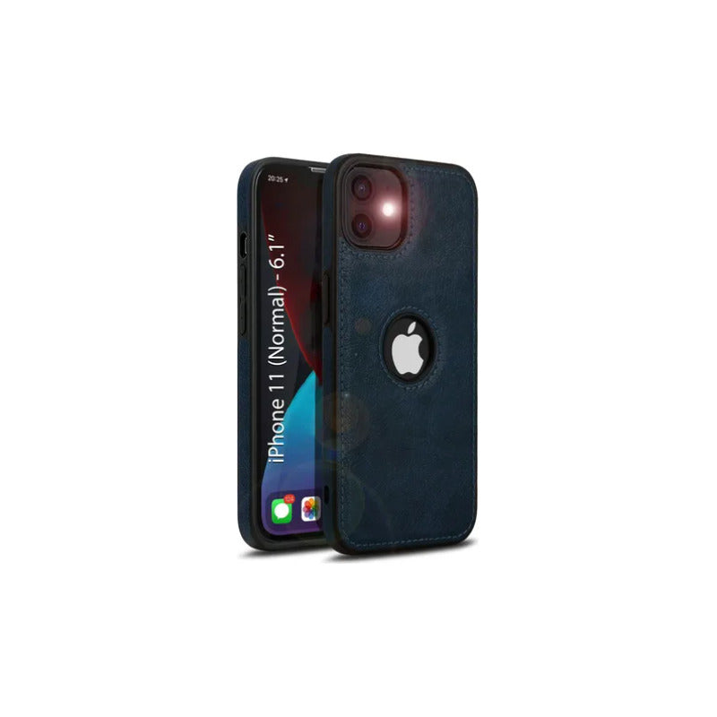 Carcasa Cuero Premium Para iPhone (todos) + Lámina Espía Azul Oscuro 15 Pro