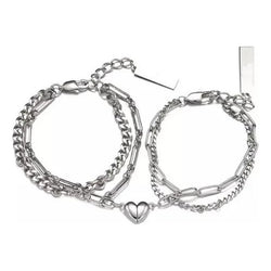 2 Pulseras Pareja Magnéticas Acero Inoxidable Regalo Amante Plateado 0 Mm 23 Cm