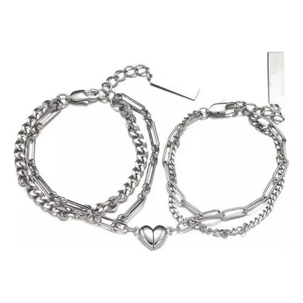 2 Pulseras Pareja Magnéticas Acero Inoxidable Regalo Amante Plateado 0 Mm 23 Cm