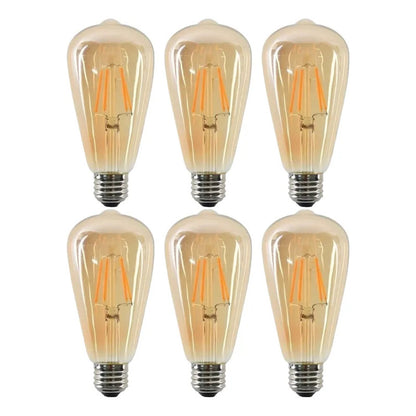 Pack De 6 Ampolletas Vintage Led Edison Filamento E27 6w Blanco Cálido