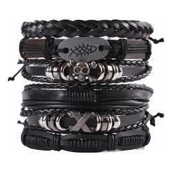 6pcs Pulsera Brazalete Cuero Hombre Mujer Trenzado Ajustable Negro 0 Mm 0 Mm