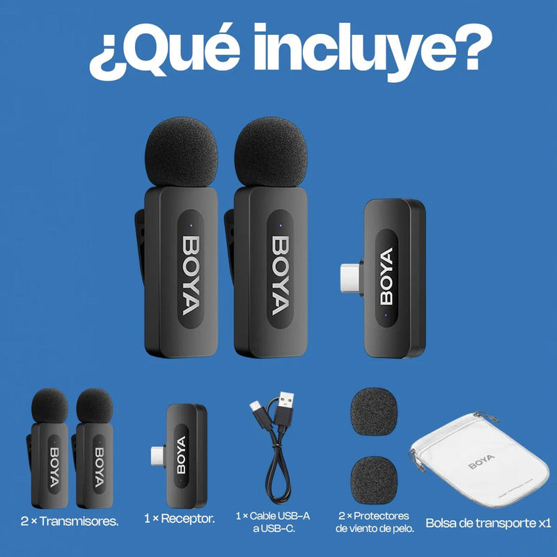 2 Micrófonos Inalámbrico Solapa Lavalier Boya By-v20 | Usb C Negro