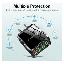 Cargar imagen en el visor de la galería, Cargador Carga Rapida Qc3.0 Turbo 4puertos Usb Enchufe 5-12v Negro

