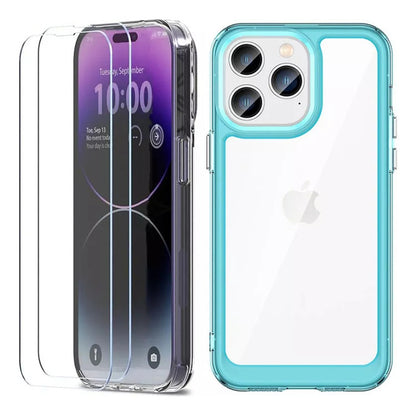 Funda Transparente Con 2 Vidrios Templados Para iPhone 14 Cian For iPhone 14