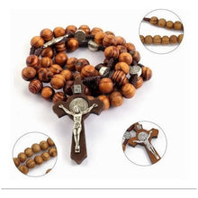 Cargar imagen en el visor de la galería, Rosario Católico Madera Con Medallas De San Benito Café
