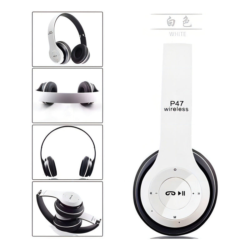 Auricular Bluetooth Vincha Micro Sd Radio Fm Inalambrico Color Blanco
