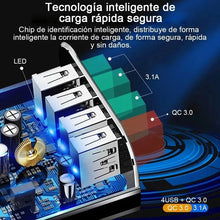 Cargar imagen en el visor de la galería, Cargador Carga Rapida Qc3.0 Turbo 4puertos Usb Enchufe 5-12v Negro
