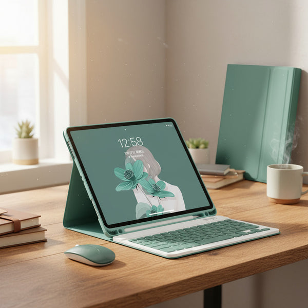 Funda Con Teclado Y Ratón Para Samsung Tab A8 10.5 Sm-x200 Verde Oscuro