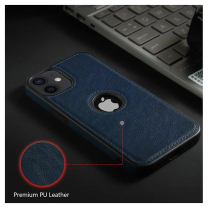 Carcasa Cuero Premium Para iPhone (todos) + Lámina Espía Azul Oscuro 15 Pro
