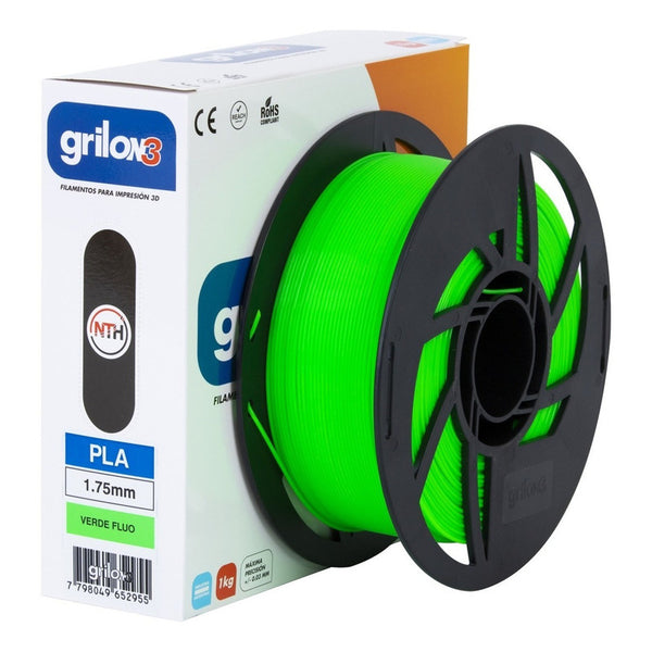 Filamento 3d Grilon3 Pla De 1.75mm Y 1kg Verde Flúo