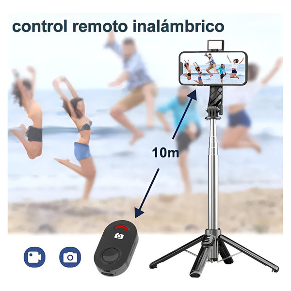 Palo Selfie Trípode Baston Extensible Bluetooth Negro