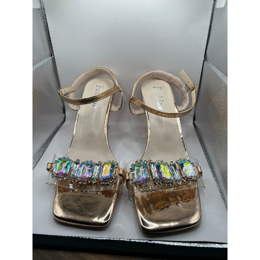 Sandalias Tacon 8cm Oro Rosa Con Cristales Oro Rosa Tacon 38 Cl