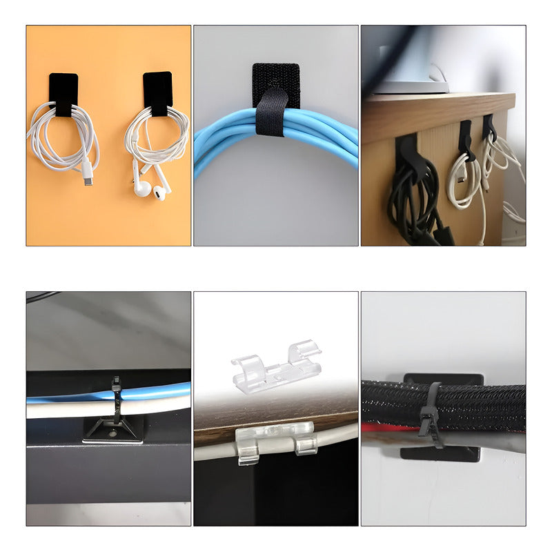 204 Kit Multifunción Organizador Cables Adhesivo Antinudos Varios