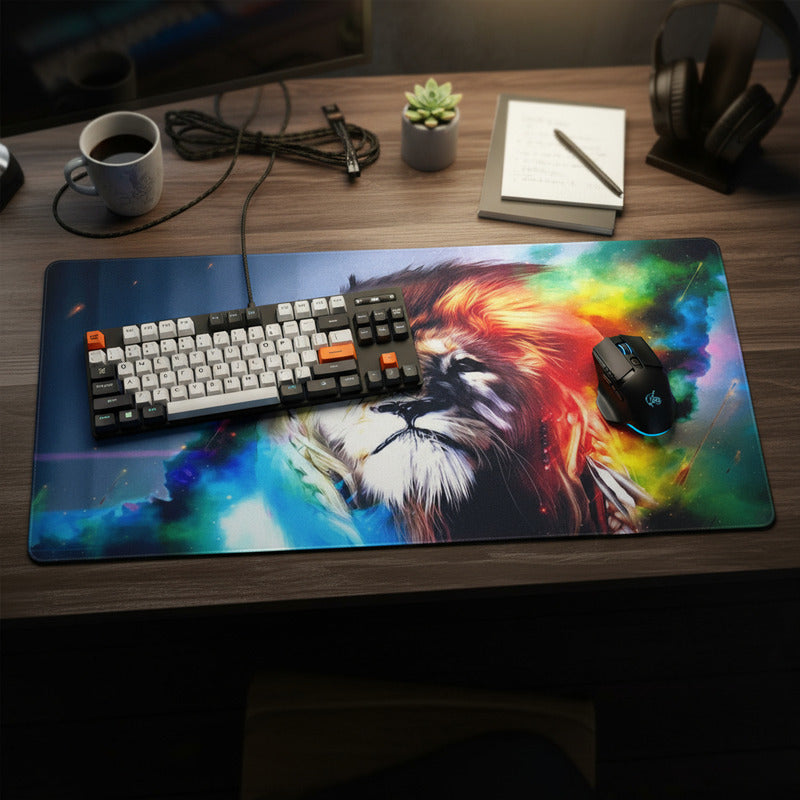 Mouse Pad Gamer Xl Antideslizante Negro León Colorido Variado León