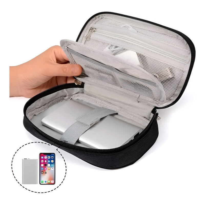 Bolso Organizador De Cables Para Viaje Con Compartimentos Negro