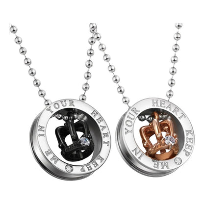Collares Para Parejas Corona Rhinestone Amor Regalo 2 Piezas Plateado