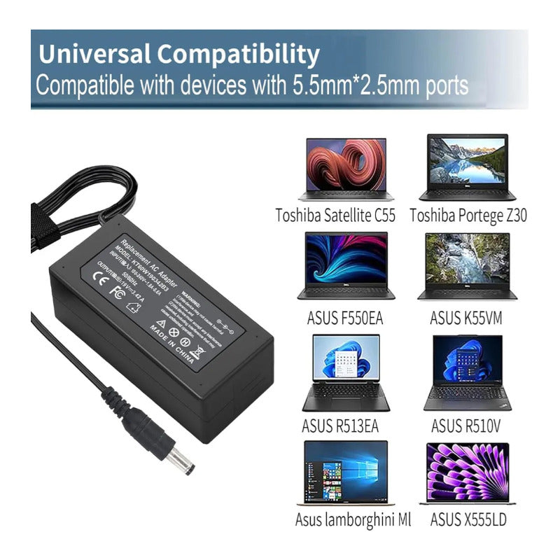 Cargador Notebook Toshiba Satelite 19v3.42a Packard Bell Negro