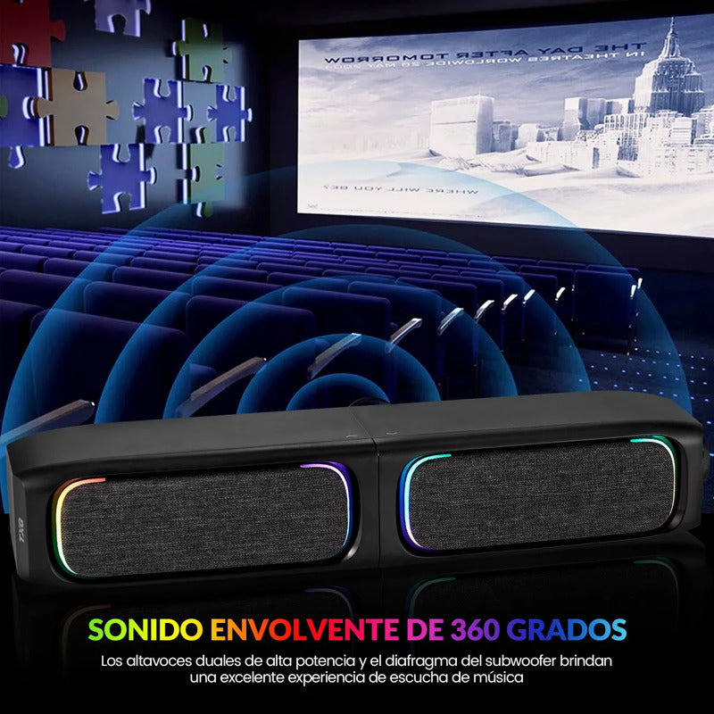 Soundbar Parlante Gamer Pc Tv Rgb Inalámbricos Con Subwoofer Negro
