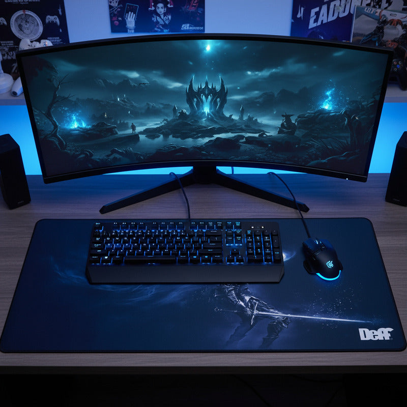 Mouse Pad Gamer Xl Antideslizante Caballero Con Espada Azul Oscuro