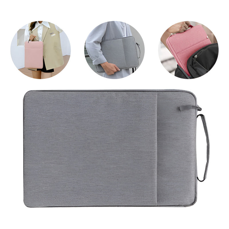 Funda Para Notebook 13 Pulgadas Con Cierre Asa Y Bolsillo Gris