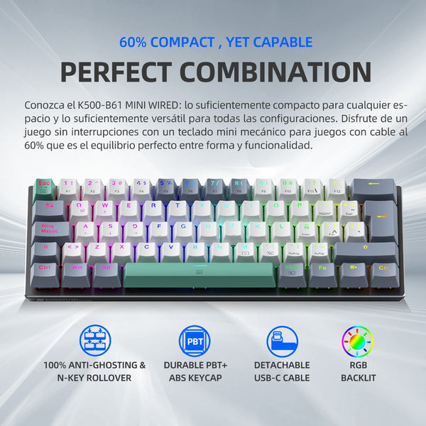 Teclado Gamer Machenike Qwerty Hotswapping Switch Español Color Red Switch Con Luz Rgb