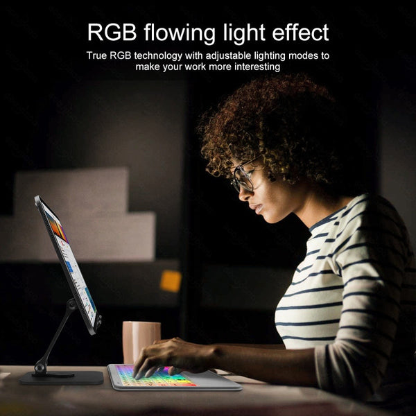 Teclado Retroiluminado Bluetooth Con Mouse Tactil Rgb Negro Español Latinoamérica