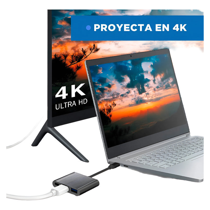 Hub Adaptador Usb Tipo C 3 En 1 Hdmi Mac Gris Oscuro