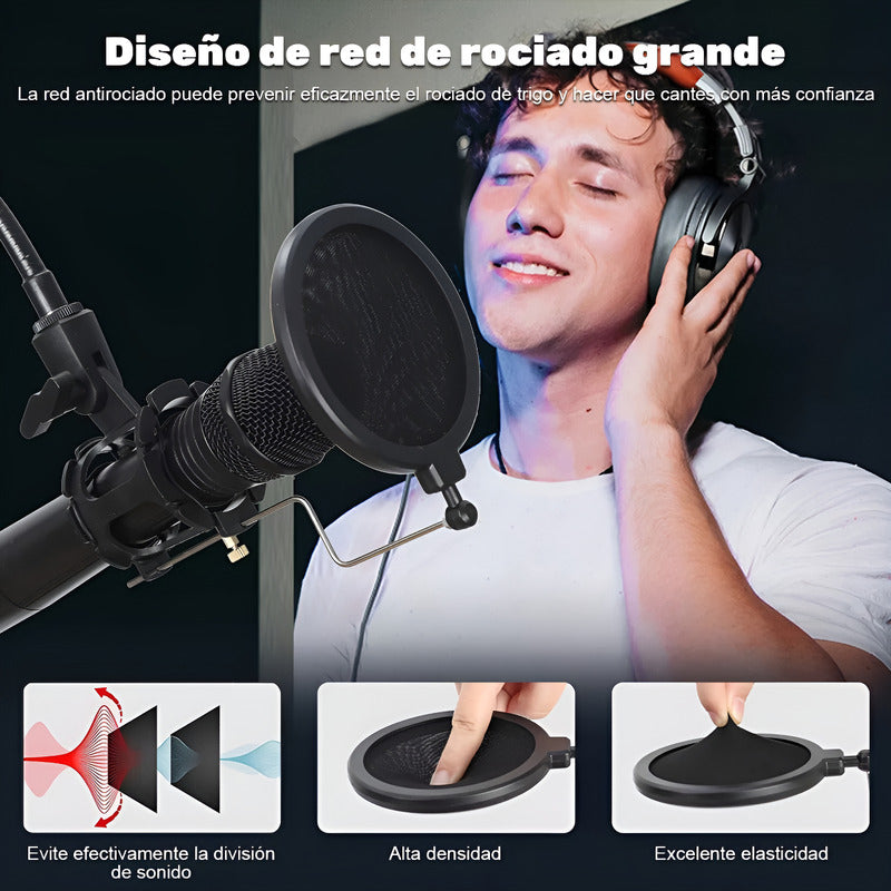 Soporte Flexible Pedestal Microfonos Celular Con Filtro Pop