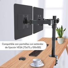 Cargar imagen en el visor de la galería, Soporte Doble Monitor Televisor Escritorio Brazo 17-27 3-6kg Color Negro
